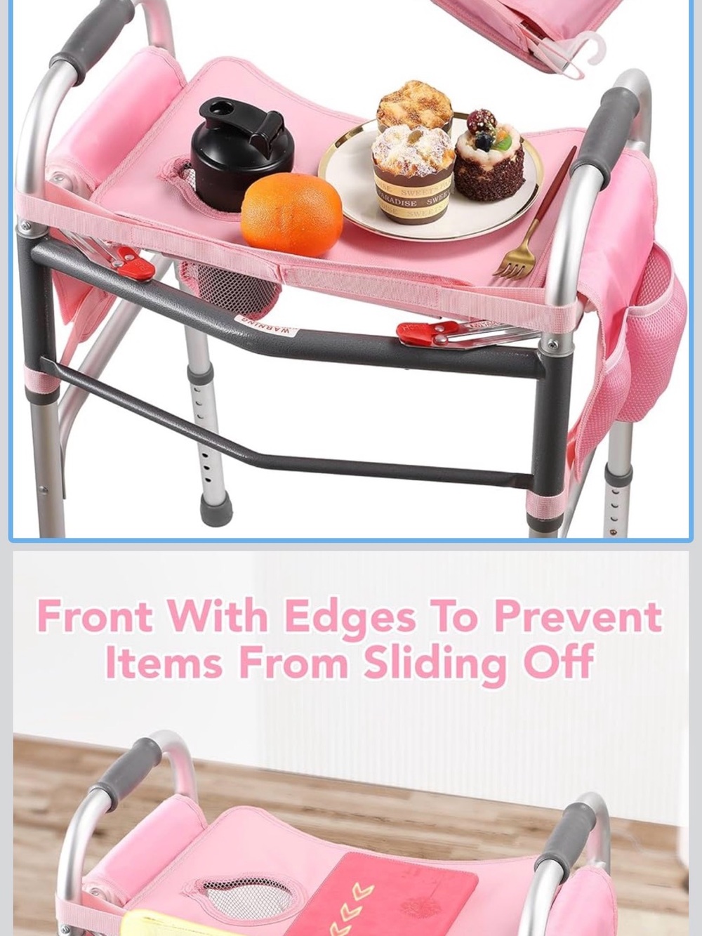 Unbranded Pink Walker Tray Accessory with Raised Edges